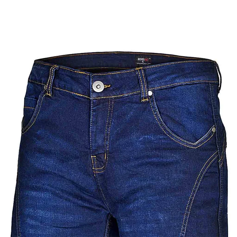 RIDERACT® Mens Biker Riding Denim Pants Reinforced Dark Blue Denim Jeans NEW